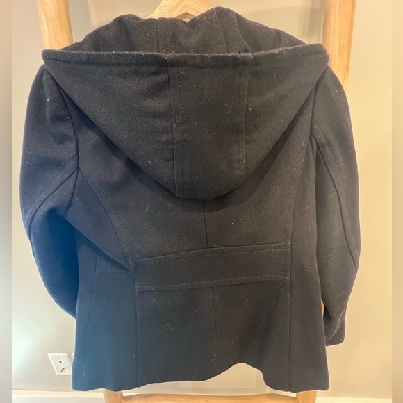 Nine West size 8 Women's hooded Black Double-Breasted Peacoat Coat - Picture 2 of 7